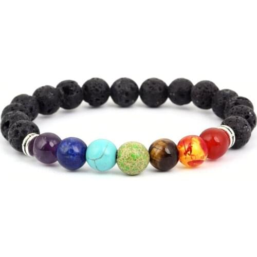 1 pc Fashion Style 7 Chakra Healing Beaded Bracelet Natural Lava Stone Bracelet Jewelry