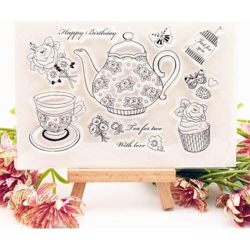 14.5x10cm teapot flowers Transparent Clear Stamps Silicone Seals Roller Stamp DIY scrapbooking photo album/Card Making
