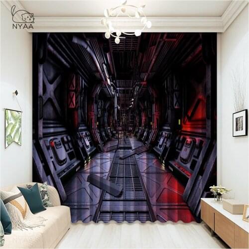 3D Render Futuristic Corridor Interior Curtain Living Room Curtains Blackout Window Screen Decoration Curtains Micro Shading