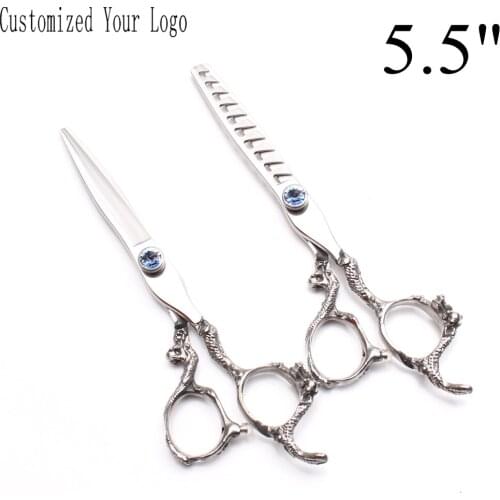 5.5" 16cm 440C Engraving Logo Straight Scissors Thinninng Shears Professional Pets Shears Dog Grooming Kit Animal Scissors C9006
