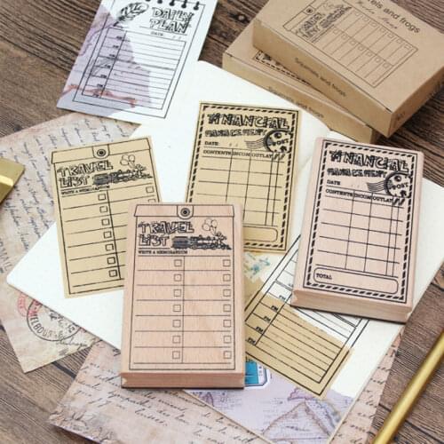 6pcs/lot retro plan template wooden stamp 6 designs blank paper diy tool multifunction stationery wholesale