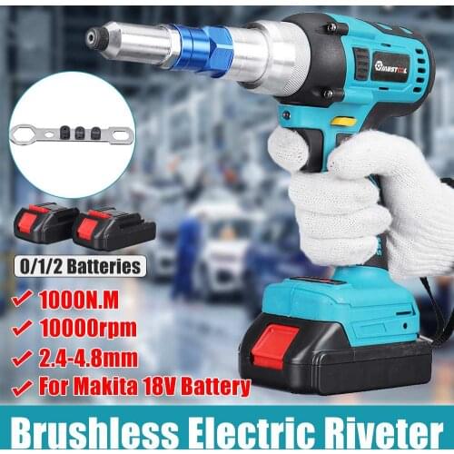 1000N.m Brushess Electric Rivet Gun Cordless Rivet Nut Gun Drill Riveting Tool Screwdriver 2.4-4.8mm For Makita 18V Battery