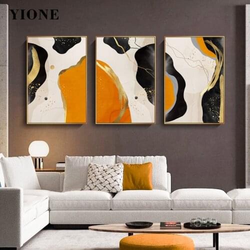 Black Yellow Irregular Stone Line Canvas Paintings Modern Abstract Art Posters and Prints Wall Pictures for Living Room Bedroom