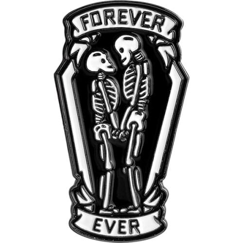 Black coffin with skeleton Couple inside forever Punk pins Jacket Jeans Ever Gothic pin Gift for boyfriend Romantic Forever gift