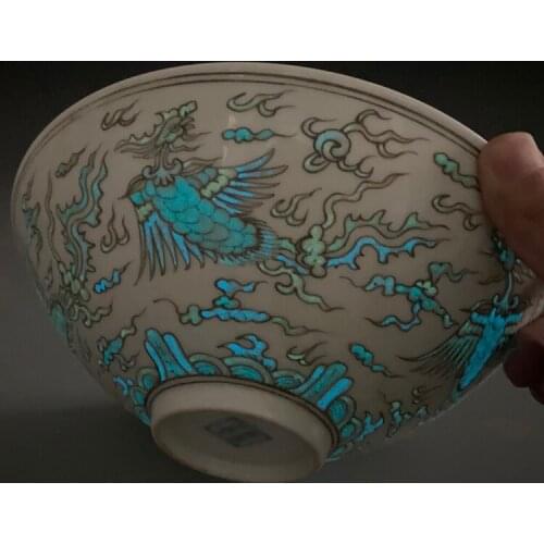 Ming Dynasty (Chenghua1465-1487) Luminous Porcelain at Night Three-color Phoenix Hat Bowl Old Goods