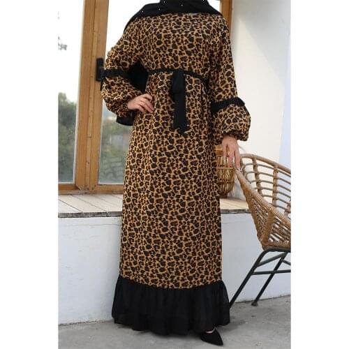Elegant Muslim Leopard Vestidos Abaya Full Dresses Cardigan Kaftan Kimono Long Robe Gowns Tunic Jubah Ramadan Eid Arab Islamic