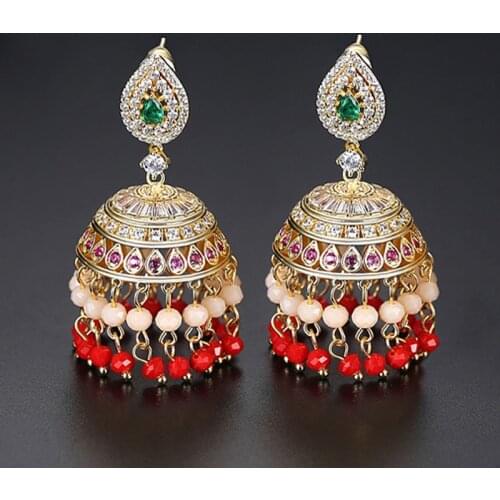 Indian Jhumka Jhumki Vintage Ethnic Women Gypsy Zircon Beads Bridal Drop Dangle Earrings Bollywood Jewelry Wedding Party Gifts