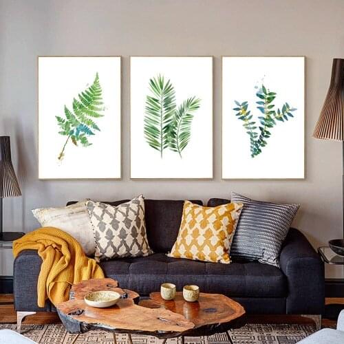 Unframed Nordic Style Watercolor Palm Leaf,Fern and Branch Canvas Print Painting Poster,Modern Wall Pictures For Home Decoration