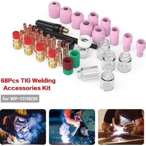 KKMOON 68PCS Tig Welding Accessories Kit Heat-Resistant Glass Cups Stubby Gases Lens Set for WP-17/18/26