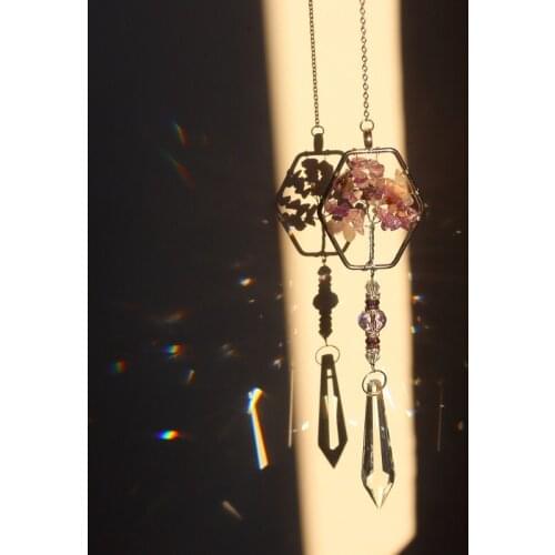 Colorful Crystal Chandelier Life Tree Metal Pendant Rainbow Chaser Window Hanging Sun Catchers Ornaments for Home Wedding