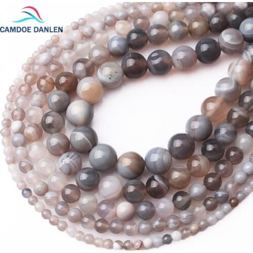 CAMDOE DANLEN Natural Stone Gray Striped Agates Round Loose Beads 4 6 8 10 12MM Fit Diy Beads For Jewelry Making Accessory