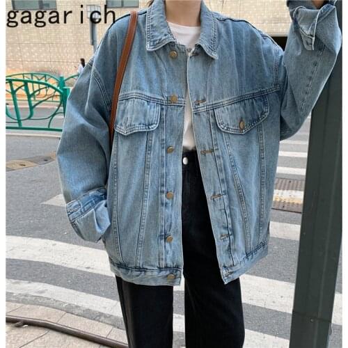 Gagarich Woman Denim Coat Autumn New Ins Fashion Loose Turn Down Collar Single Breast Pockets Stitching Versatile Female Jacket