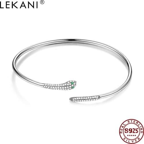 LEKANI Sterling Silver Simple Vintage Snake Bracelets Adjustable Silver Bangle Bracelet For Women Original Statement Jewelry