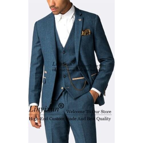 Autumn Men Suits Herringbone Blazer Casual Hig Quality Tuxedo Slim Fit Party Suit 3 Piece Terno Masculino (Blazer&Pants&Vest )