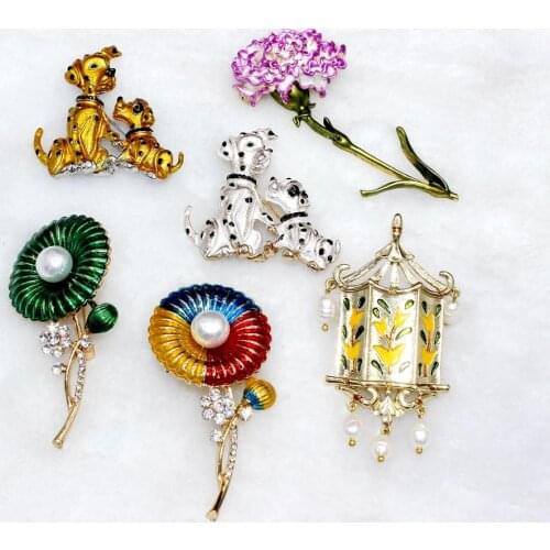 2020 new 2 puppies Brooch Color Ceramic fashion trend enamel oil drop flower brooch female accessories wholesale