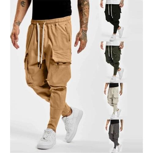 New 2020 casual beat pants mens casual sports pants solid color cotton overalls cone mid-waist pants trousers