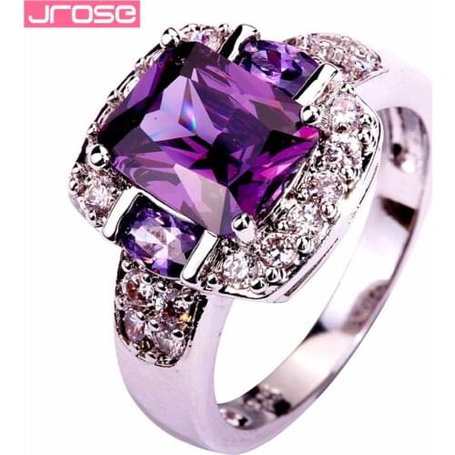 JROSE Engagement Purple & White CZ Silver Color Ring Size 6 7 8 9 10 11 12 13 Party Charming Gift Wholesale Jewelry