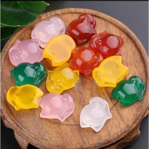 DesignerCharming Chinese Handwork Natural Yellow Green Pink Agate Jade Carved Cute Mini Fox Lucky Pendant + Rope N free shipping