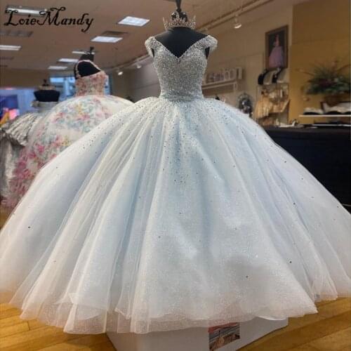 Puffy Tulle Quinceanera Dresses 2021 Shining Crystal Ball Gown Sweet 16 Dress For Women Formal Plus Size Vestido de 15 anos