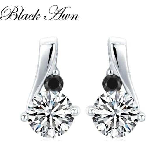 [BLACK AWN] 925 Sterling Silver Jewelry Wedding Stud Earrings for Women Cute Boucle D'oreille I114