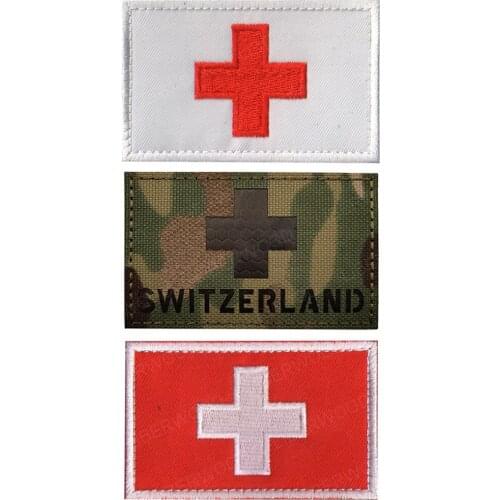 Flag of Switzerland Swiss Embroidered Applique IR Infrared Tactical Patch Reflective Badge for Uniform Backpack