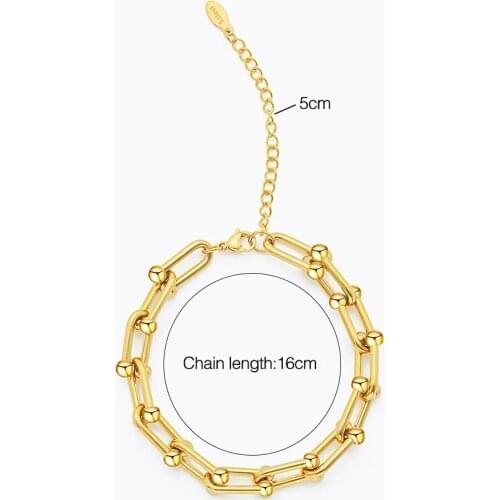 100% Stainless Steel U Heavy Duty Chain Bracelet For Women Men Gold/Silver Color Metal Link Chain Bracelets Pulseras Mujer