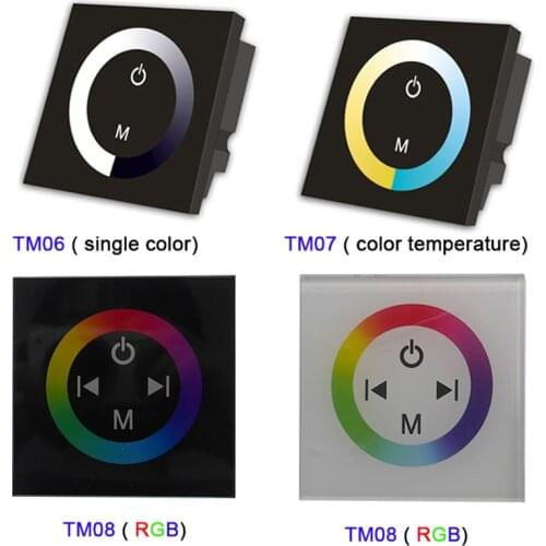 TM06 TM07 TM08 DC12V-24V wall mounted single color/CT/RGB led Touch Panel Controller glass dimmer switch for LED Strip light