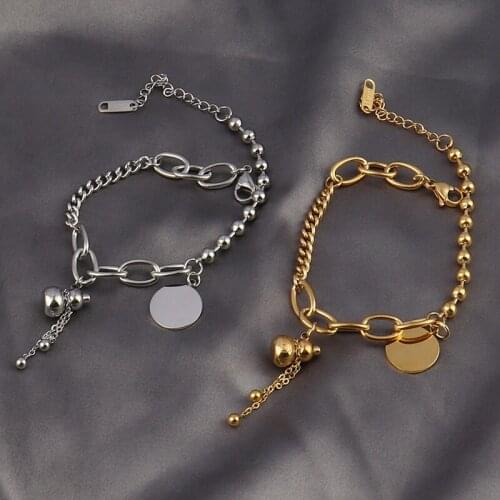 Thick Chain Bracelet Stainless Steel Bracelet For Women Punk coin cross Pendant Charm bracelets Party Jewelry Gift friends