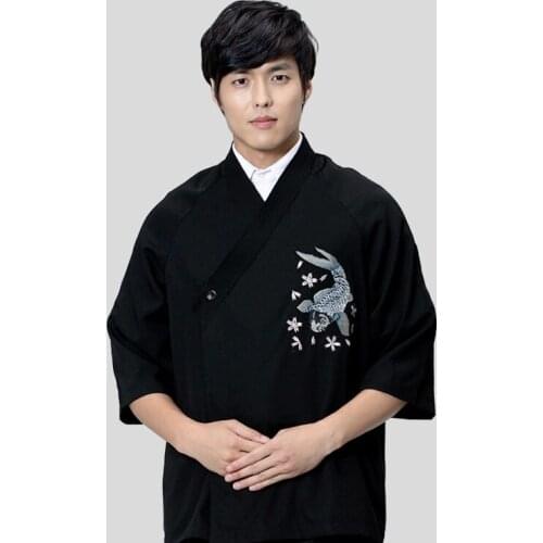 Waitress uniforms Japan Cuisine chef suit Restaurant service cloth fish pattern Kimono Work wear