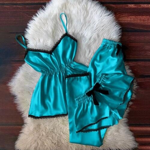 Vintage Plus Size Lingerie Sexy Tops Trouser Shorts Pajamas Set Women V-Neck Lace Sexy Stain Camisole Pajamas Bowknot Shorts Set