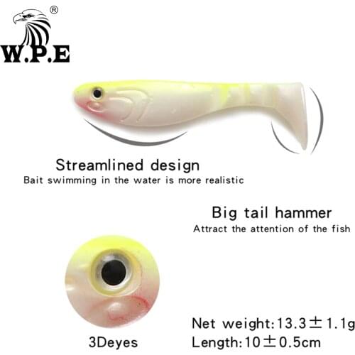 W.P.E New Soft Lure 5PCS/PACK 100cm T-Tail Worm Soft Fishing Lure Silicone Swim Bait Fish Crankbait Jig Head Wobblers Fish Lure