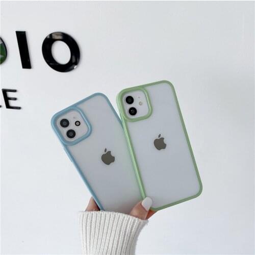 Candy Frame Acrylic Crystal Clear Phone Case for iPhone 11 12 11ProMax 12 Pro 12ProMax 11Pro Shockproof Blue-gray Hard Cover