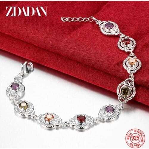 ZDADAN 925 Sterling Silver Fashion Crystal Charm Bracelet & Bangle For Women Simple Adjustable Bracelets Jewelry Party Gifts