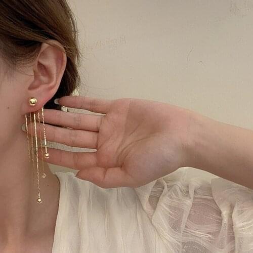 2021 New Vintage Korean Fashion Gold Plated Long Tassel Dangle Earrings for Women Girls Jewelry Contracted Geometric Earrings