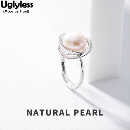 Uglyless 100% Real 925 Sterling Silver Fine Jewelry for Women Natural Pearls Finger Rings Handmade Gemstones Open Ring Bijoux