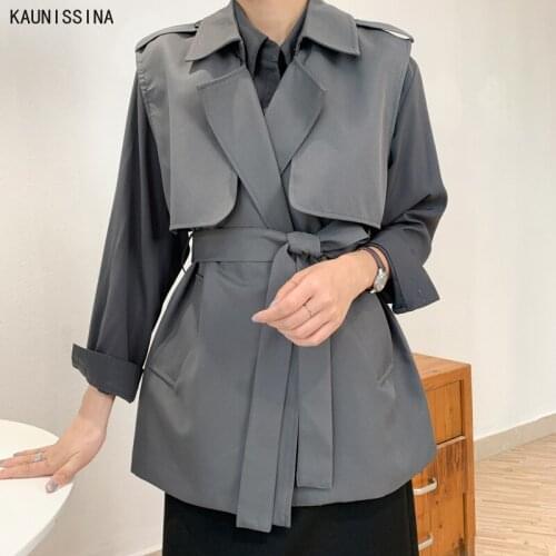 Autumn Vest Coat Women Korean Style Vest Loose Casual Sleeveless Jacket Spring Ladies Turn-down Collar Sashes Waistcoats Outwear