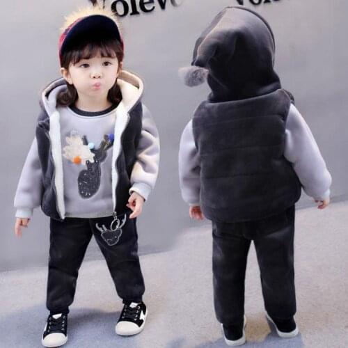 Winter Thicken Warm Girls Children Clothing Set Boys Newborn Clothes For Kids Tracksuit Fleece Hooded jacket+Sweatshirt +pant