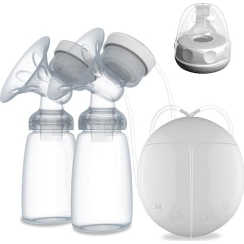 1Set Bilateral Electric Breast Pump With Milk Bottle USB Cable PP BPA free Powerful Intelligent Baby Breast Feeding