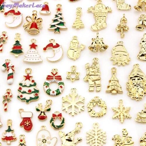 100pcs Mixed Metal Enamel Charms Christmas Pendants Ornaments Beads Bracelet Earrings Jewelry Making Xmas Tree Decoration Craft