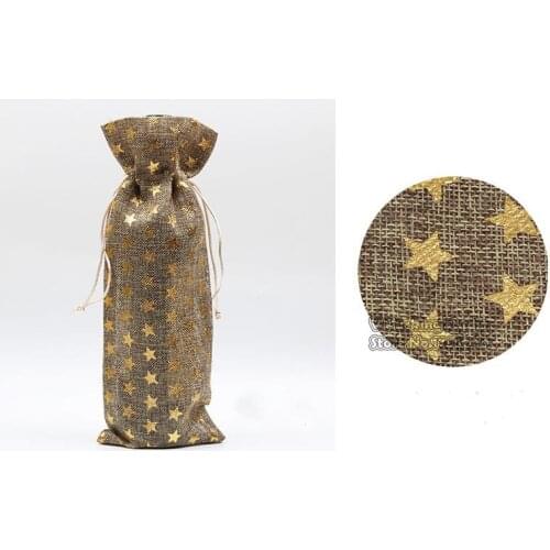 14x30cm Christmas Natural Jute Burlap Wine Bottle Bag Window Champagne Packaging Gift Bag For Guest Party Christmas Decoration