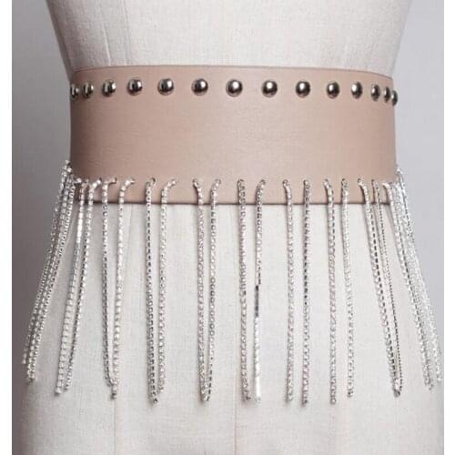 2019 Fashion Women Luxury Tassel Chain Crystal Belt Rhinestone Wide Belts bride cool Femme Waistband Straps Belts Accessories