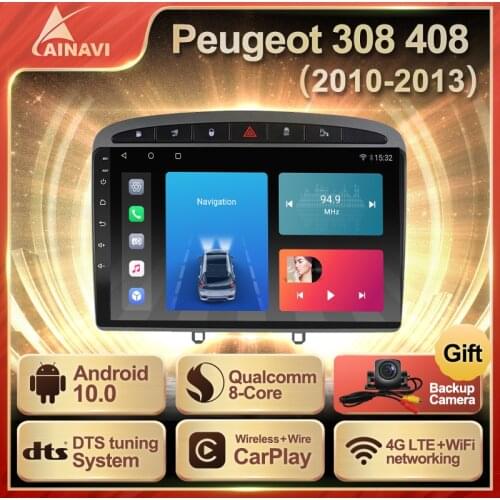 Car Radio Android 10 QLED For Peugeot 308 408 2010-2013 Navigation Multimedia Video Player Android Auto Carplay GPS no 2 din DVD