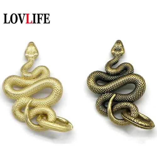 Brass Metal Snake Pendant Necklace Men Retro Handmade Fashion Key Chain Animal Cobra Keychain Multitool Handbag Hanging Jewelry