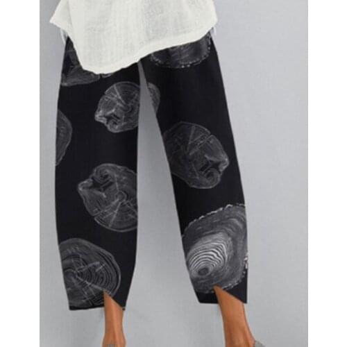 Pants Women Casual embroidery Print Embroidery Cotton Linen Trousers Elastic Waist Wide Leg Pants Streetwear