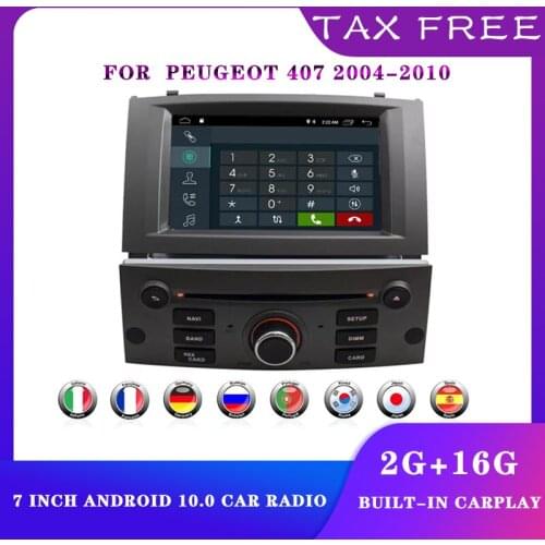 For Peugeot 407 2004-2010 Mirror Link Stereo AutoRudio Android10 GPS Navigation DVD Video Adapter USB SD MP5 FM Speaker
