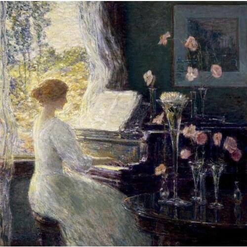 Modern art The sonata Impressionism oil paintings Childe Hassam hand painted woman artwork for bedroom wall decor quality Gift