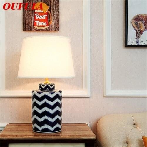 OUFULA Ceramic Table Lamps Desk Light Dimmer Copper Luxury Fabric for Home Living Room Dining Room Bedroom Office