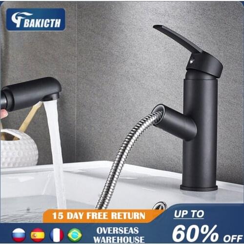 Bakicth Bathroom Kitchen Basin Faucet Single Handle Pull Out Spray Sink Tap Hot And Cold Water Crane Deck Mount Faucets