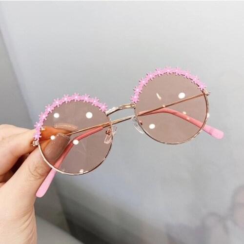 NLAJIZTY Round kids sunglasses Flower Baby Children Shades Sun Glasses Girls Cute Half Frame Metal Eywear UV400