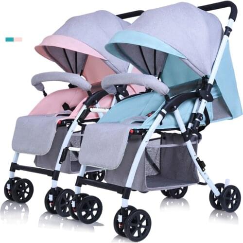 Twin Baby Stroller Lightweight Folding Double Stroller Shock Absorber Baby Stroller High Landscape Can Sit Reclining Stroller